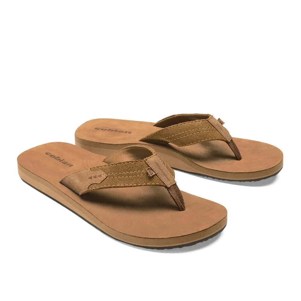 Cobian Lazo LZO24-230 Sandals Mens 12 Tan Leather Arch Support Flip Flops DAB196